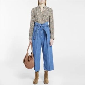 VANESSA BRUNO Ruben Wide Leg Cropped High Waist Paparbag Jeans Size 34